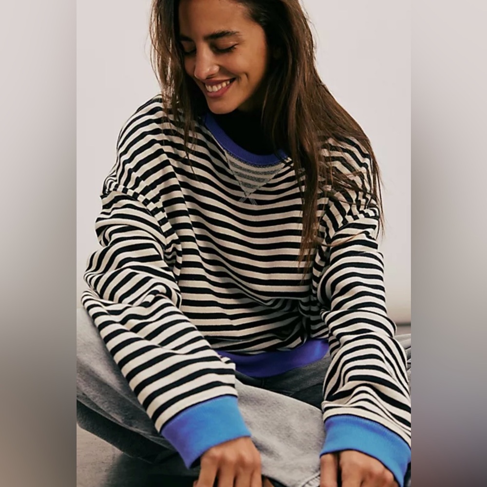 Free People Classic Stripped Oversized Crewneck